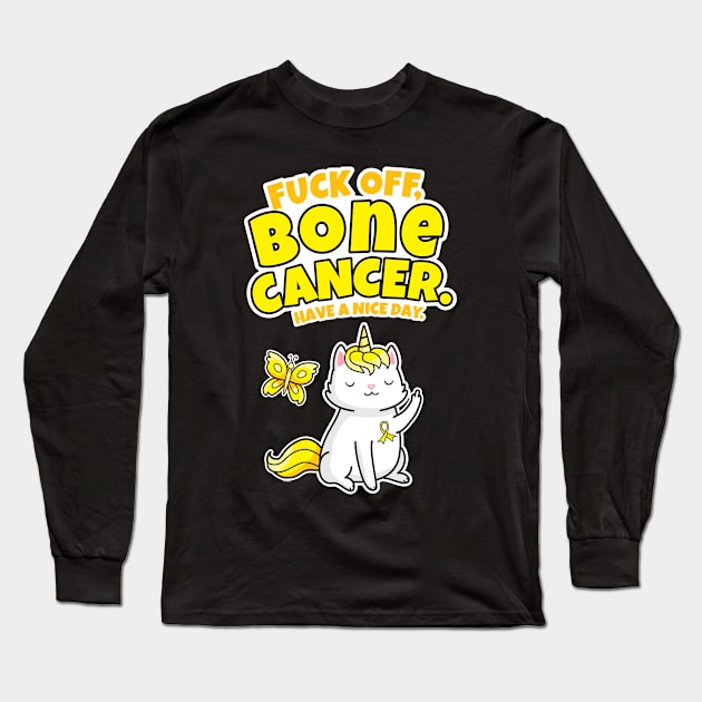 Fuck Off Bone Cancer Caticorn Butterfly Long Sleeve T-Shirt by jomadado